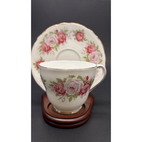 Vintage Pink Floral ADDERLEY fine bone China teacup cup saucer made in England, - Picture 2 of 11